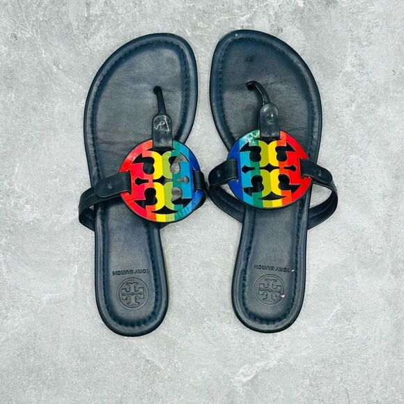Tory Burch Miller Leather Thong Sandal Rainbow Navy US size 7 - Picture 4 of 11